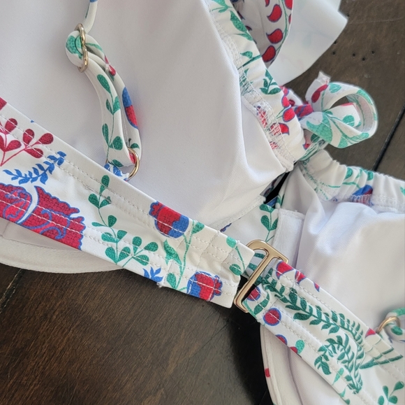 High Waist Bikini White Floral Pattern SZ XL - Picture 2 of 4